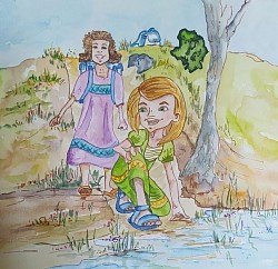 Fanfan et Karine qui découvrent la mare